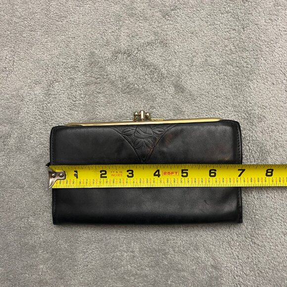 Rolfs American Classic Cowhide Leather Kiss Lock Checkbook Wallet Black Vintage - Picture 7 of 9